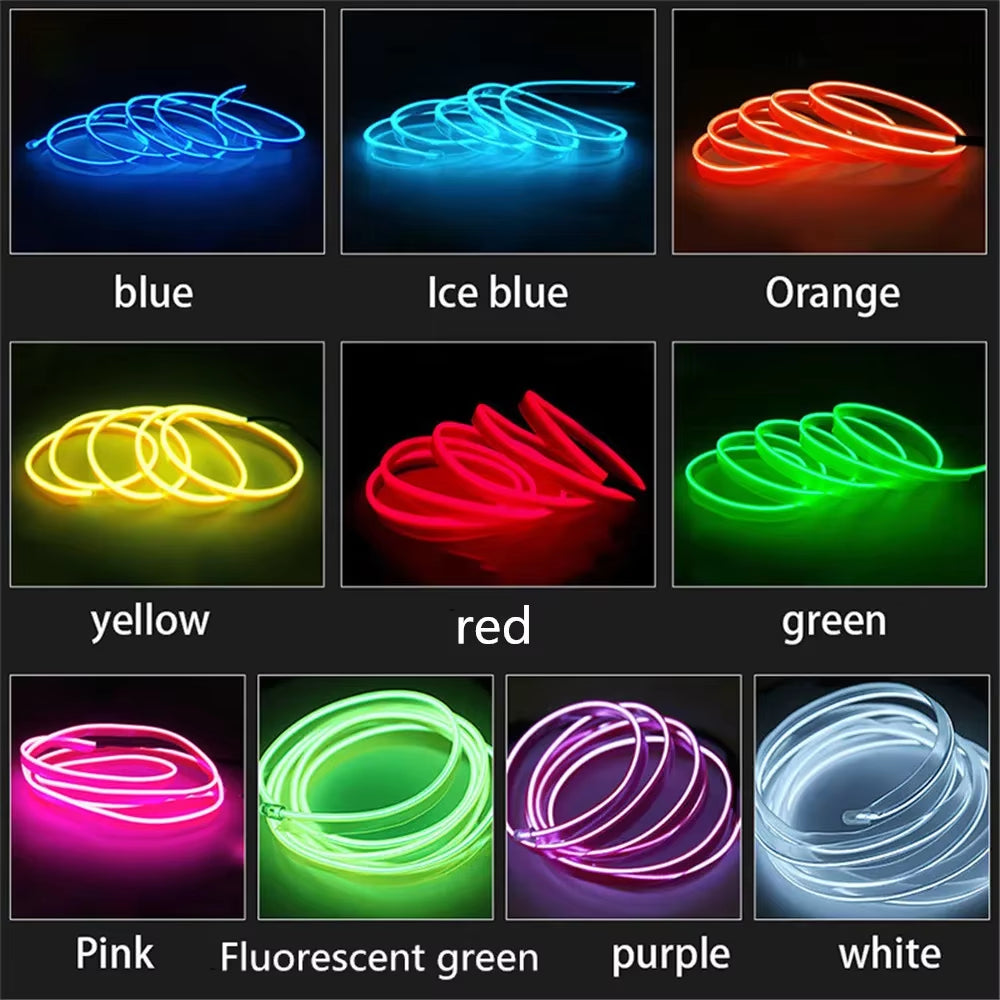 Car Interior Lights Ambient Lights 1M 3M 5M LED Flexible Neon Lighting String Lights for Car Interior Dashboard Door Decoration