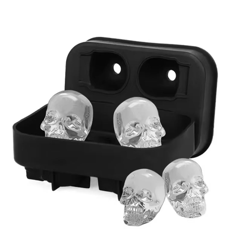 2024 New 3D Skull Ice Cube Tray with Funnel Silicone Flexible 4 Cavity Maker Molds Cube Maker Ice Cream Tools