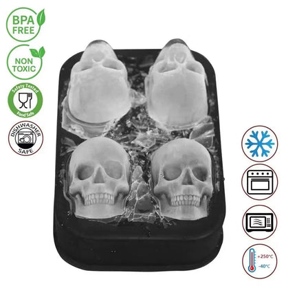 2024 New 3D Skull Ice Cube Tray with Funnel Silicone Flexible 4 Cavity Maker Molds Cube Maker Ice Cream Tools