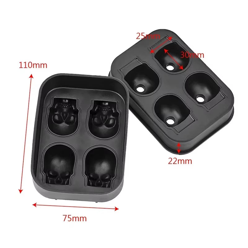 2024 New 3D Skull Ice Cube Tray with Funnel Silicone Flexible 4 Cavity Maker Molds Cube Maker Ice Cream Tools