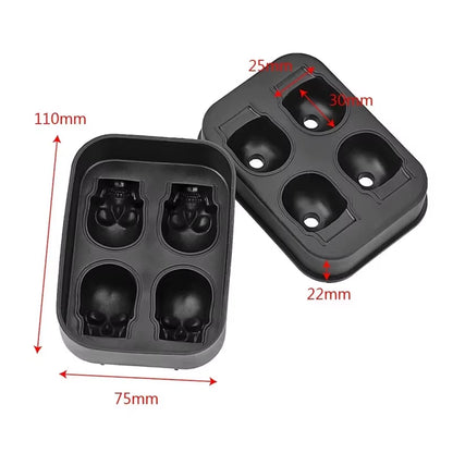 2024 New 3D Skull Ice Cube Tray with Funnel Silicone Flexible 4 Cavity Maker Molds Cube Maker Ice Cream Tools