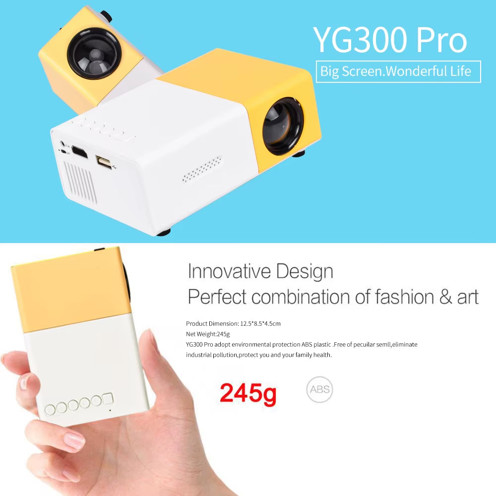 YG300 Mini LED Projector Yg300 Upgraded Version 600 Lumen 320X240P Hdmi-Compatible USB Audio Home Media Player Beamer