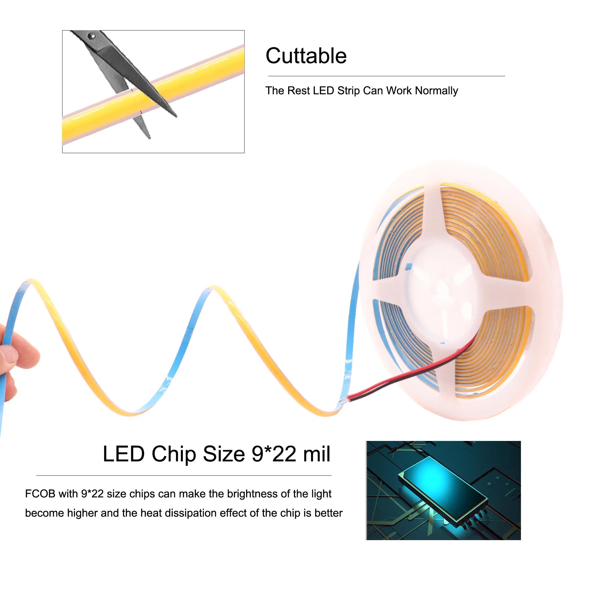 5Mm FCOB LED Strip Light 384 Leds High Density Flexiblefob COB Led Lights 3000K 4000K 6000K Linear Dimmable 12V/24V
