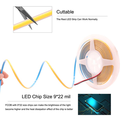 5Mm FCOB LED Strip Light 384 Leds High Density Flexiblefob COB Led Lights 3000K 4000K 6000K Linear Dimmable 12V/24V